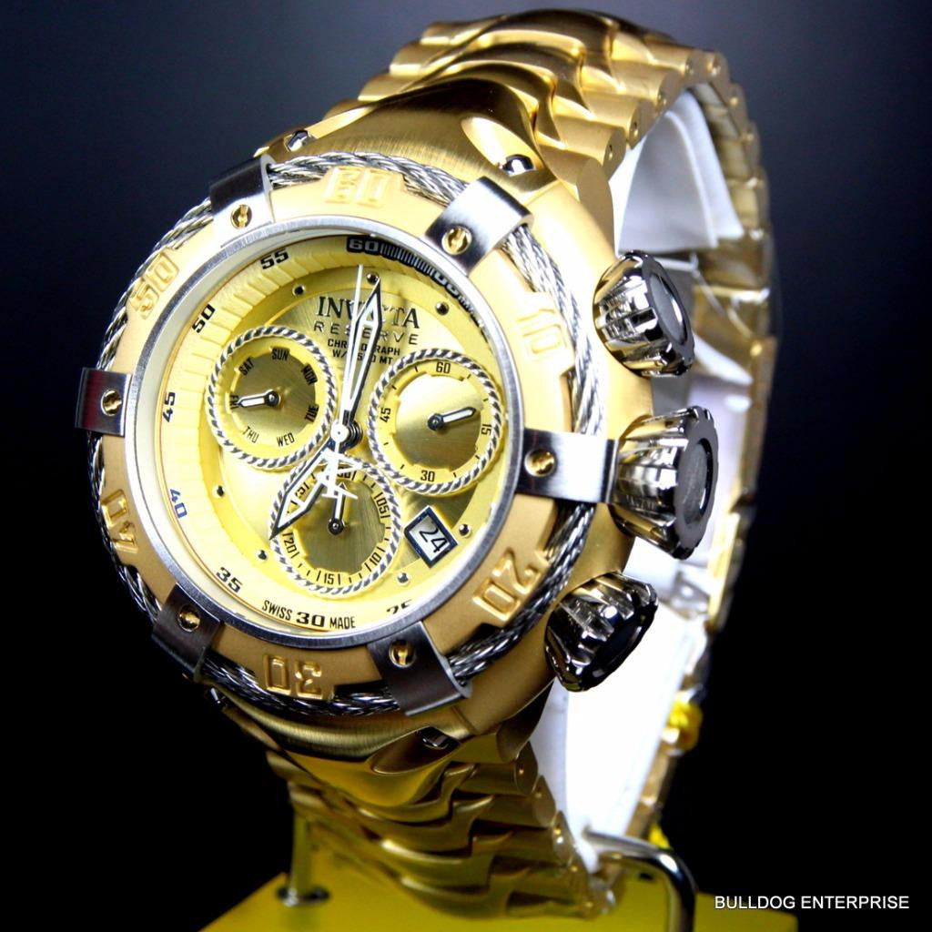 Invicta Reserve Thunderbolt 56mm Gold Plated Swiss Made Chronograph Watch New