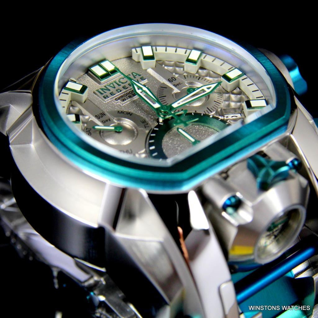 Invicta Bolt Zeus Magnum Green 52mm Dual Swiss Movt Silver Tone Steel Watch New