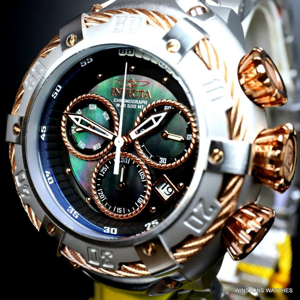 Invicta Thunderbolt Stainless Steel Steel Rose Two Tone MOP Black 52mm Watch New