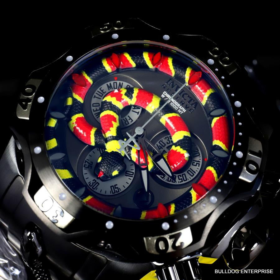 Invicta King Venom Cobra Swiss Mvt Chronograph 52mm Black Steel Watch New