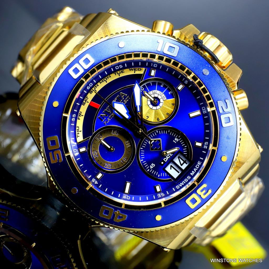 Invicta Akula Platinum Select Swiss Made Gold Plated Steel Blue 52mm Watch New