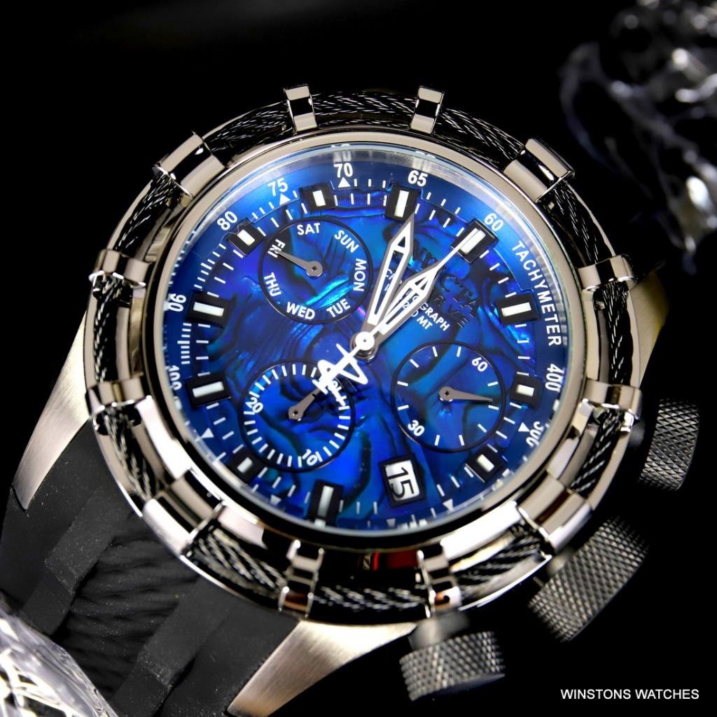 Invicta Reserve Bolt Sport Blue Abalone Black Cable 50mm Chronograph Watch New