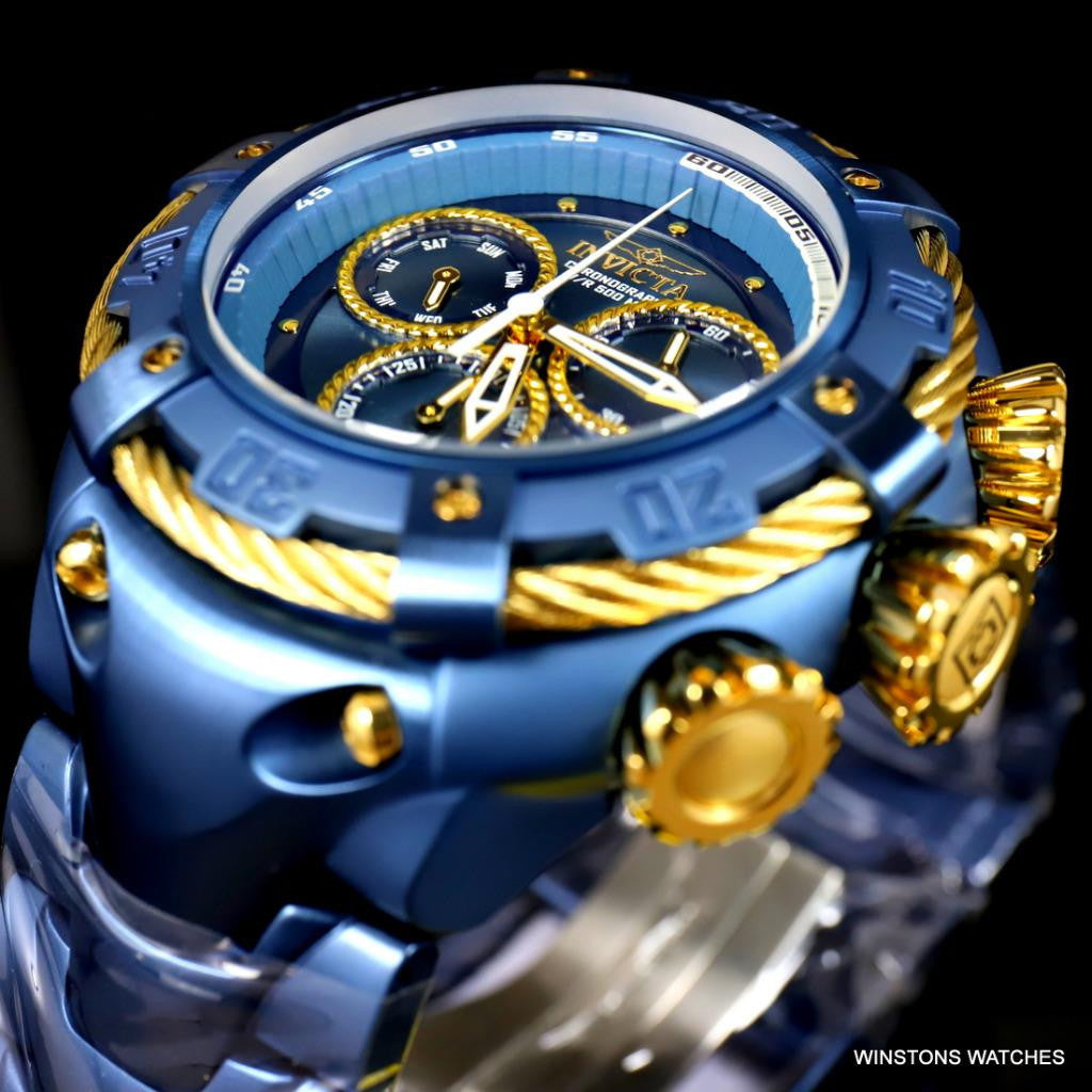 Invicta Thunderbolt Blue Stainless Steel Gold Tone Chronograph 52mm Watch New