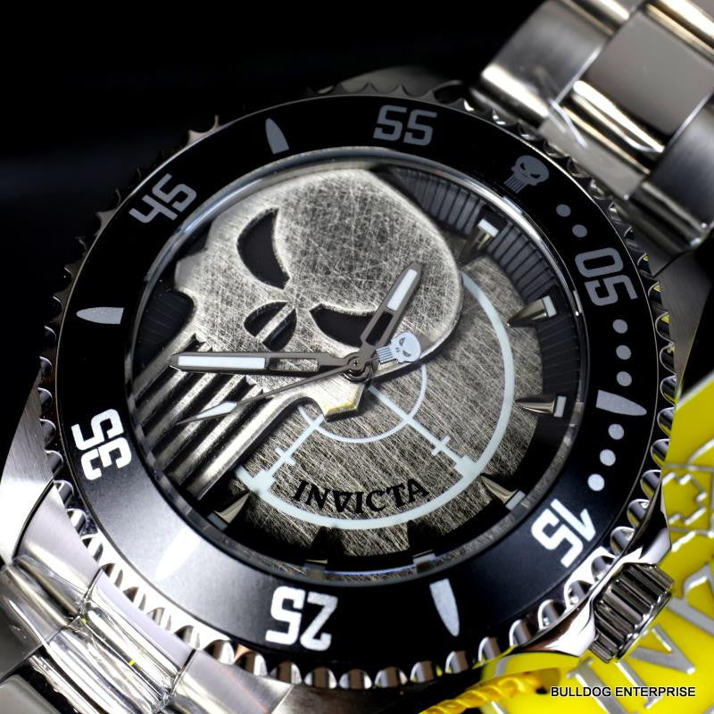 Invicta Marvel Punisher Pro Diver Stainless Steel Bracelet Skull 44mm Watch New