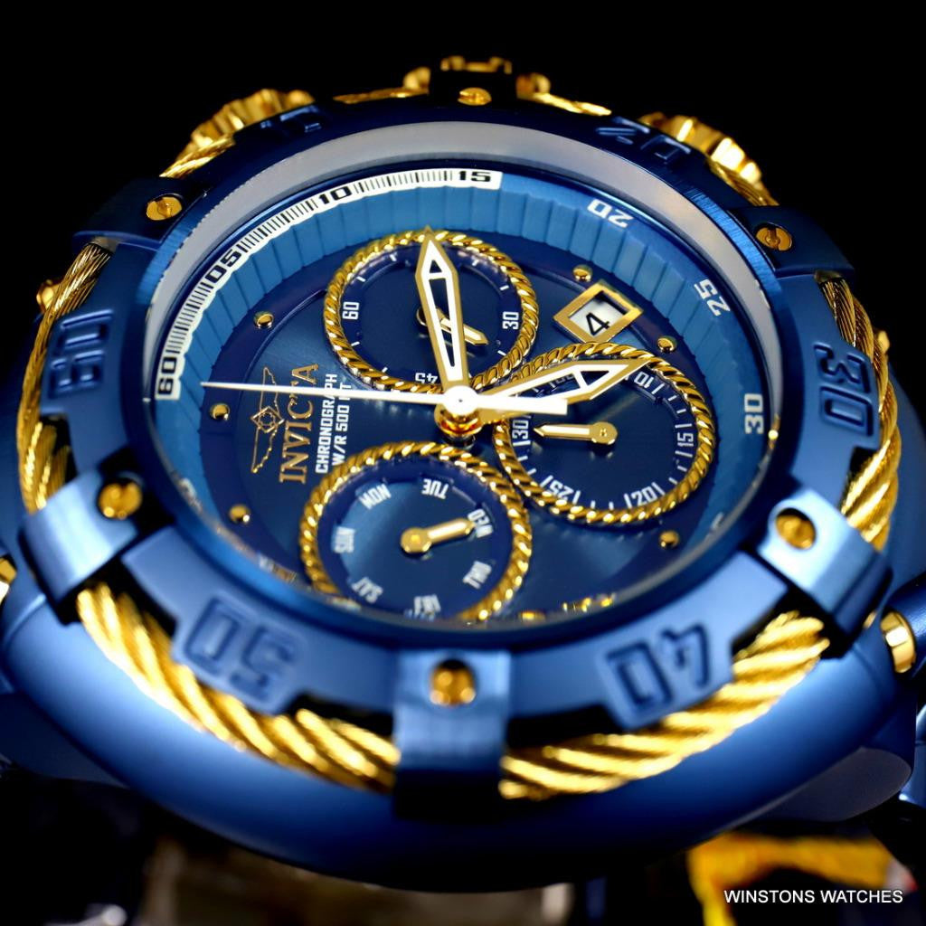 Invicta Thunderbolt Blue Stainless Steel Gold Tone Chronograph 52mm Watch New