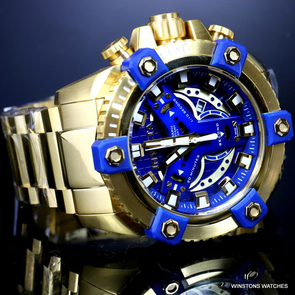 Invicta Coalition Grand Octane 63mm Gold Plated Steel Swiss Mvt Blue Watch New