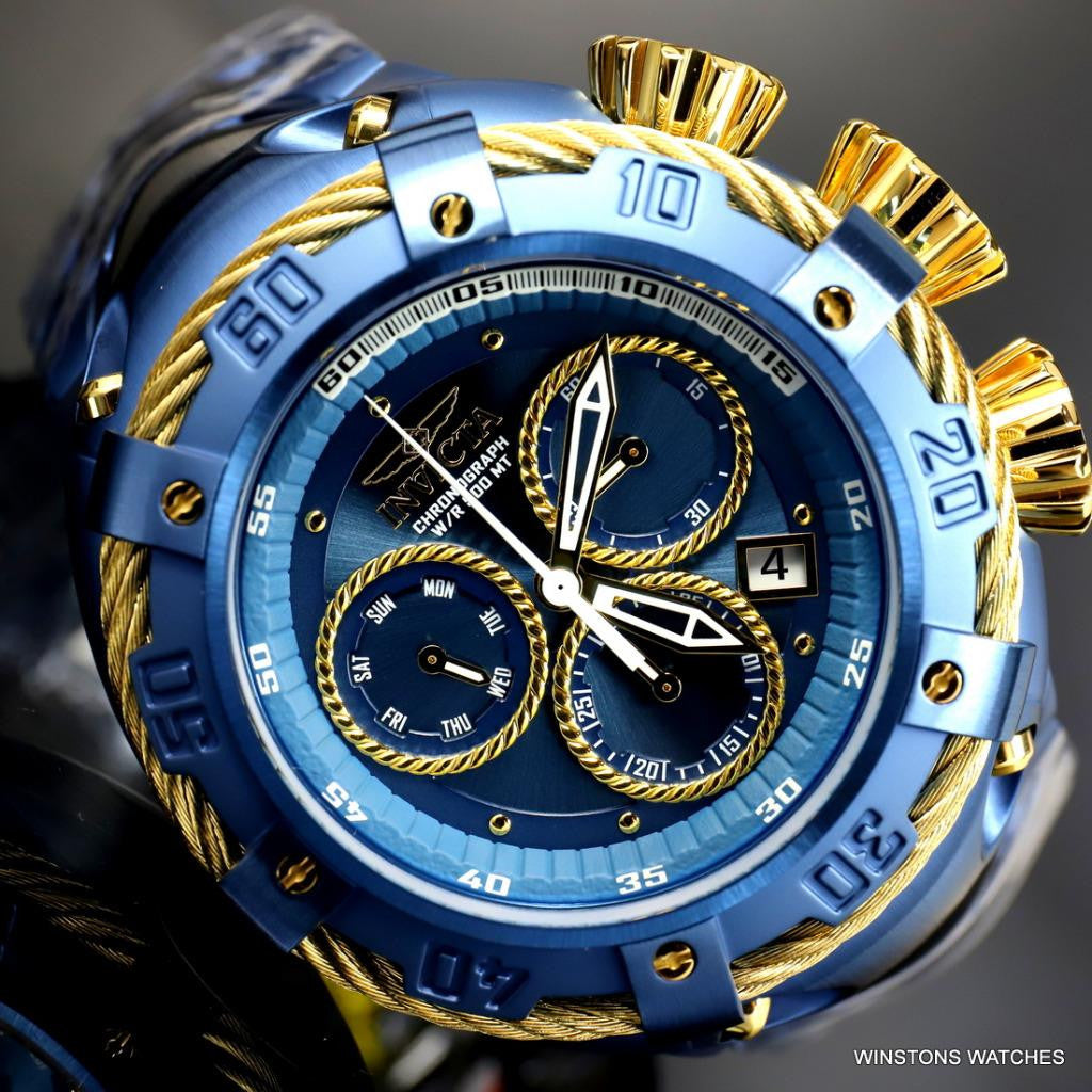 Invicta Thunderbolt Blue Stainless Steel Gold Tone Chronograph 52mm Watch New