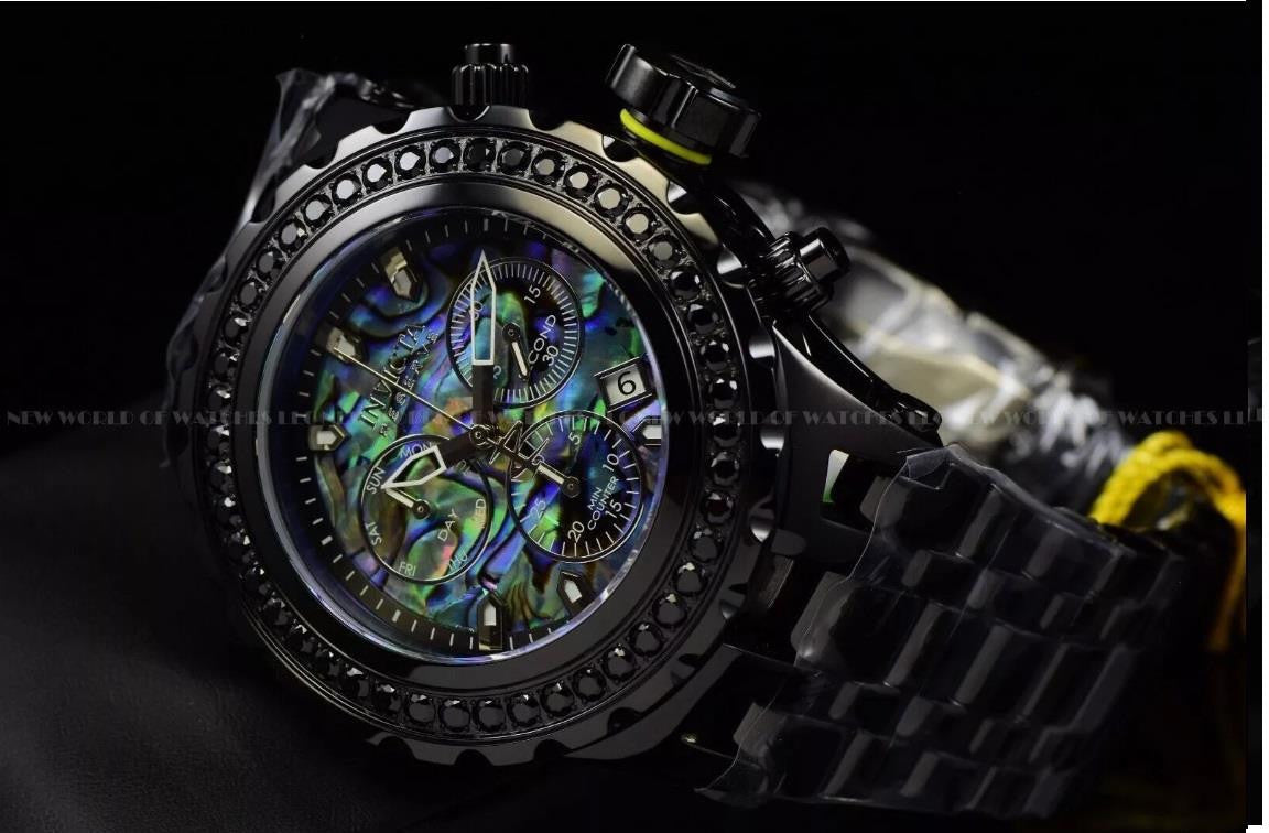 Invicta Reserve Subaqua Specialty 4.14 CTW Black Spinel Abalone Steel Watch New