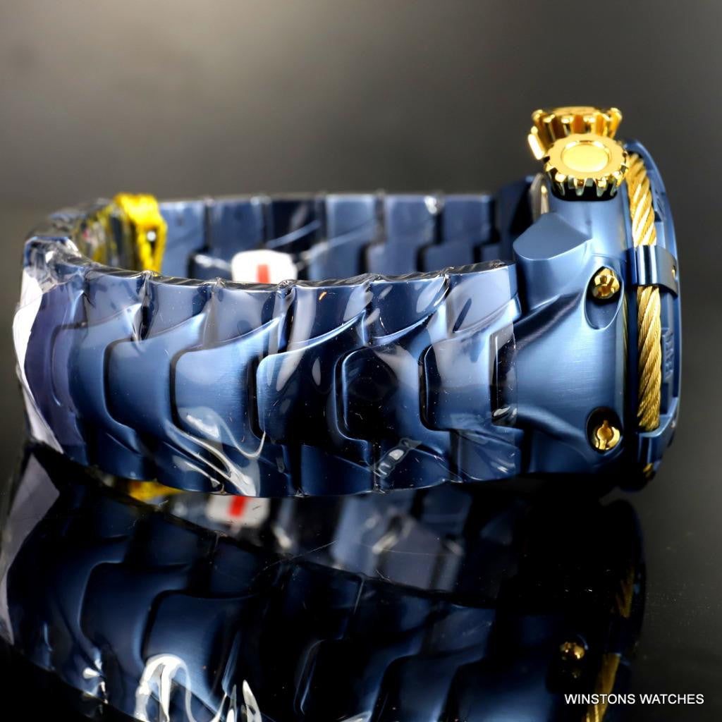 Invicta Thunderbolt Blue Stainless Steel Gold Tone Chronograph 52mm Watch New