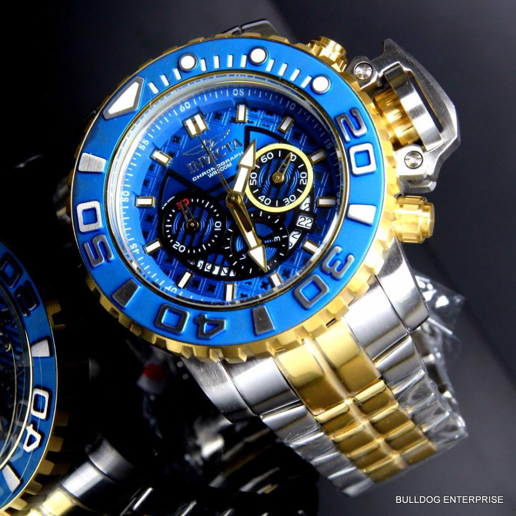 Invicta Sea Hunter III Blue 70mm Full Sized Swiss Two Tone Gold Plated Watch New