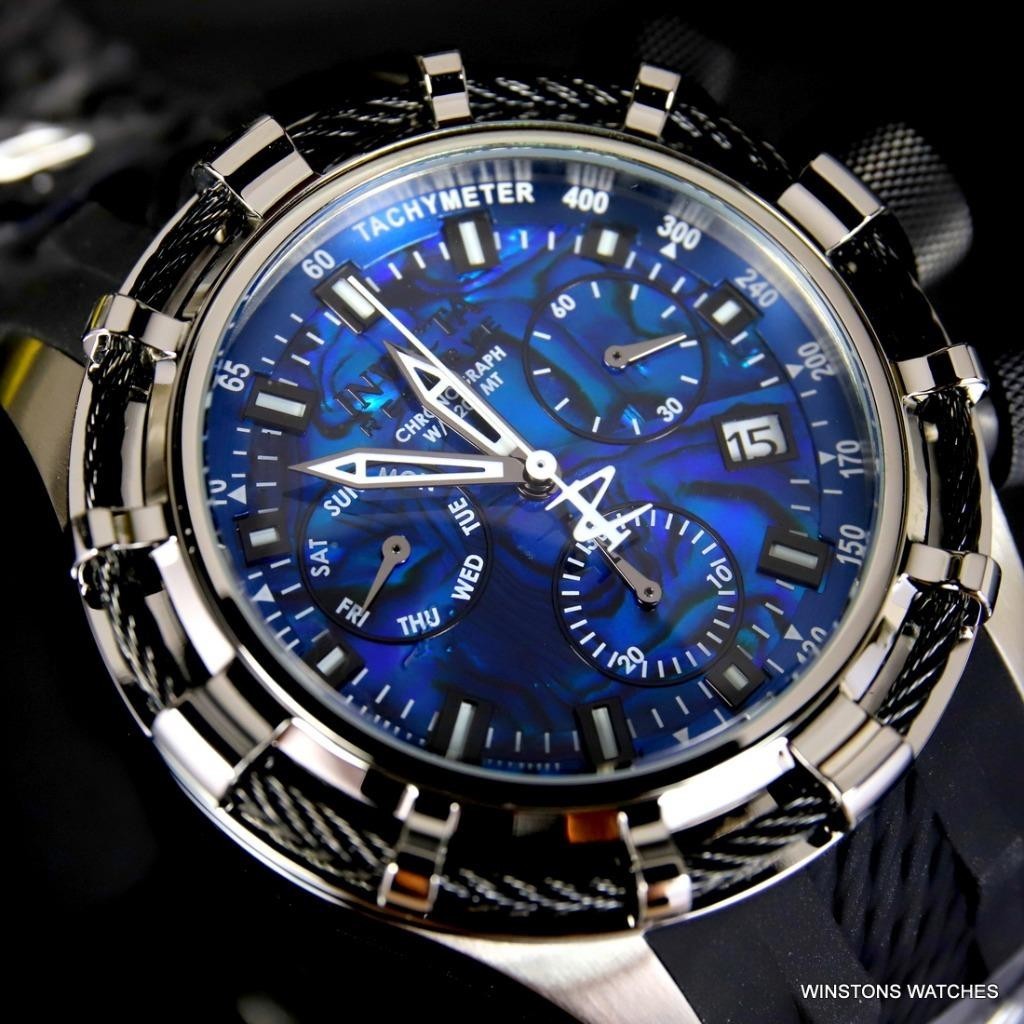 Invicta Reserve Bolt Sport Blue Abalone Black Cable 50mm Chronograph Watch New