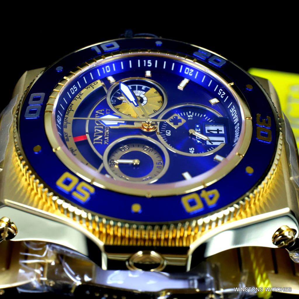Invicta Akula Platinum Select Swiss Made Gold Plated Steel Blue 52mm Watch New
