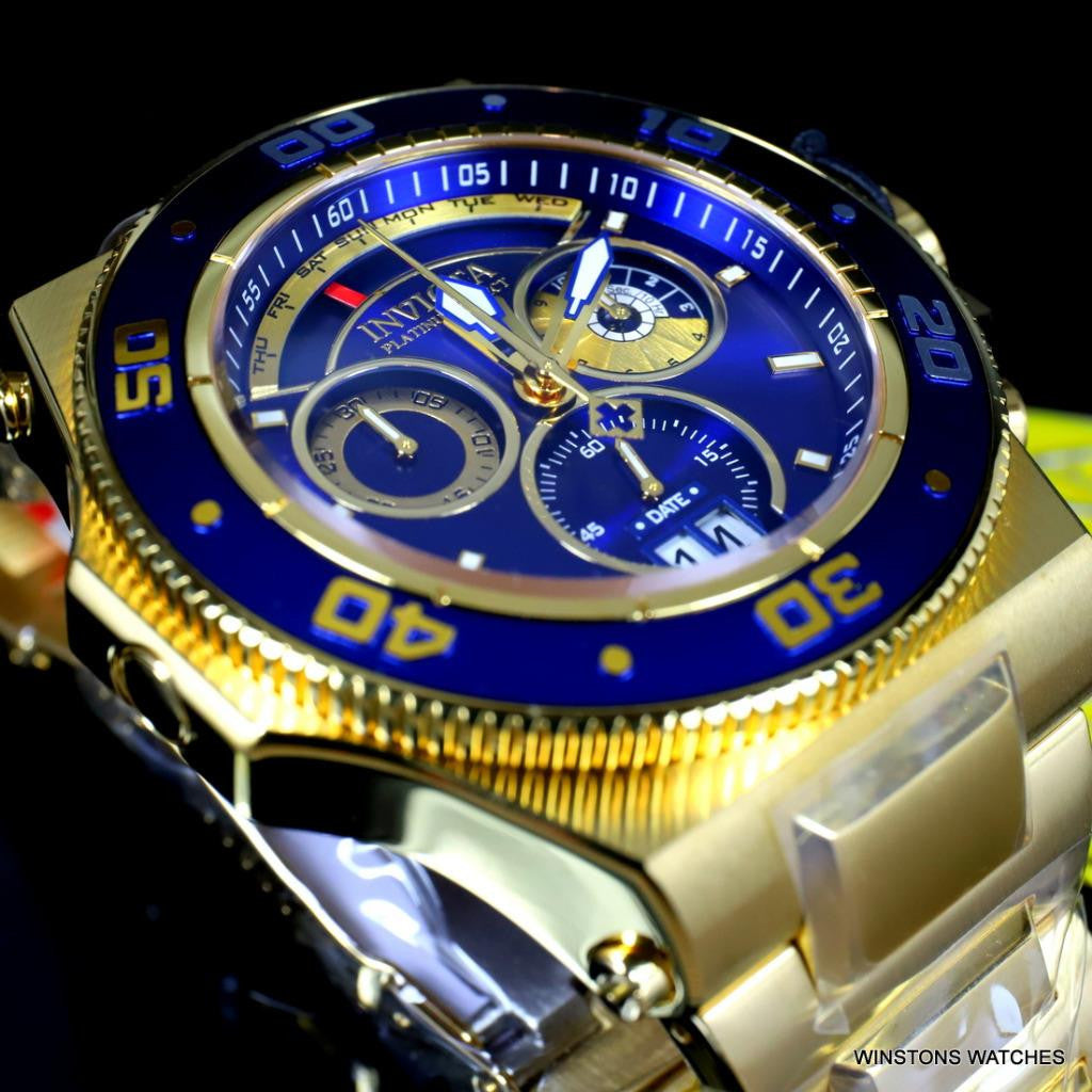 Invicta Akula Platinum Select Swiss Made Gold Plated Steel Blue 52mm Watch New