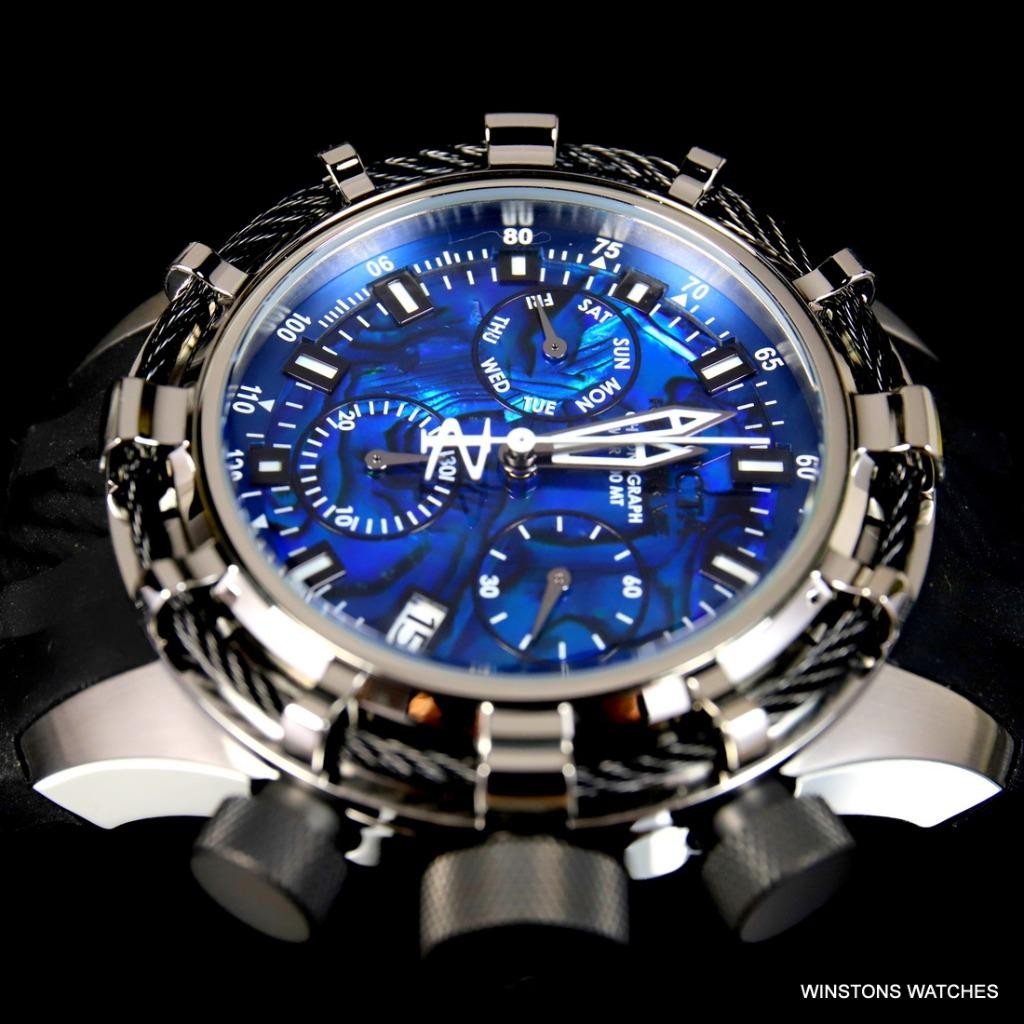 Invicta Reserve Bolt Sport Blue Abalone Black Cable 50mm Chronograph Watch New