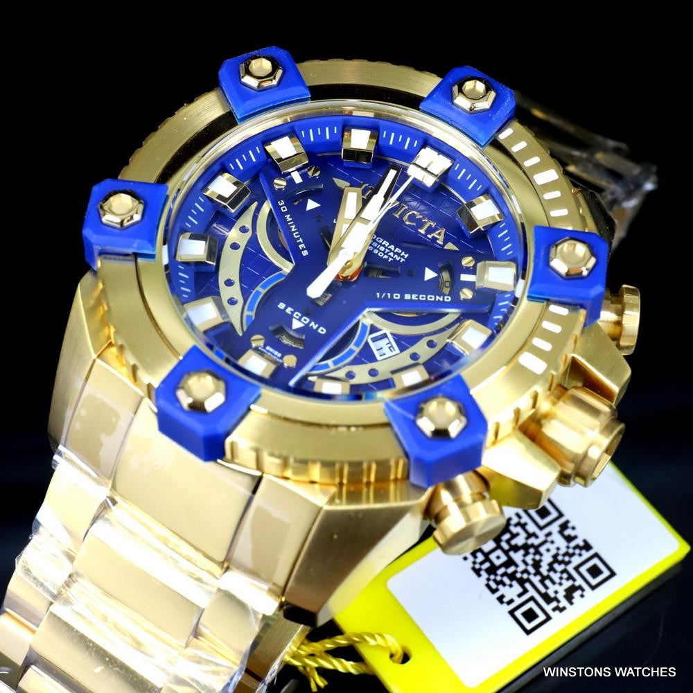 Invicta Coalition Grand Octane 63mm Gold Plated Steel Swiss Mvt Blue Watch New