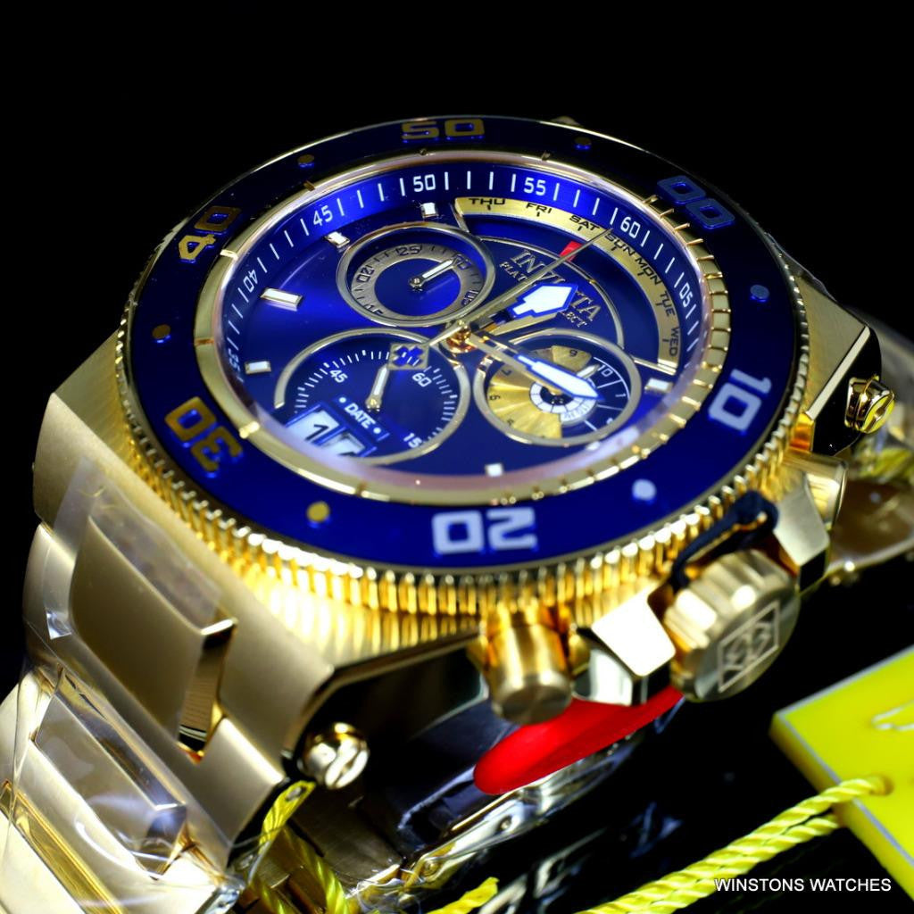 Invicta Akula Platinum Select Swiss Made Gold Plated Steel Blue 52mm Watch New