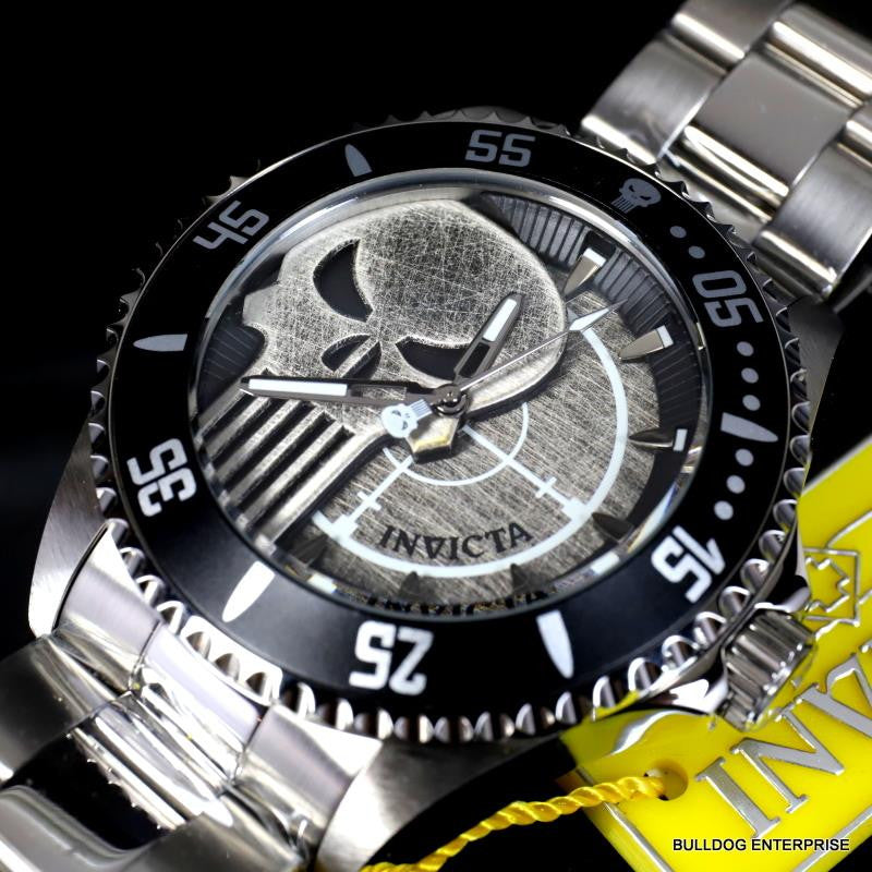 Invicta Marvel Punisher Pro Diver Stainless Steel Bracelet Skull 44mm Watch New