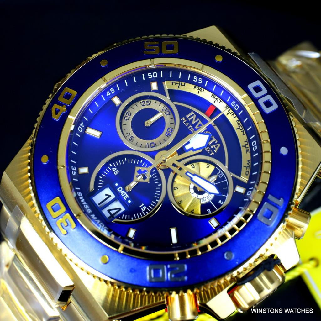 Invicta Akula Platinum Select Swiss Made Gold Plated Steel Blue 52mm Watch New