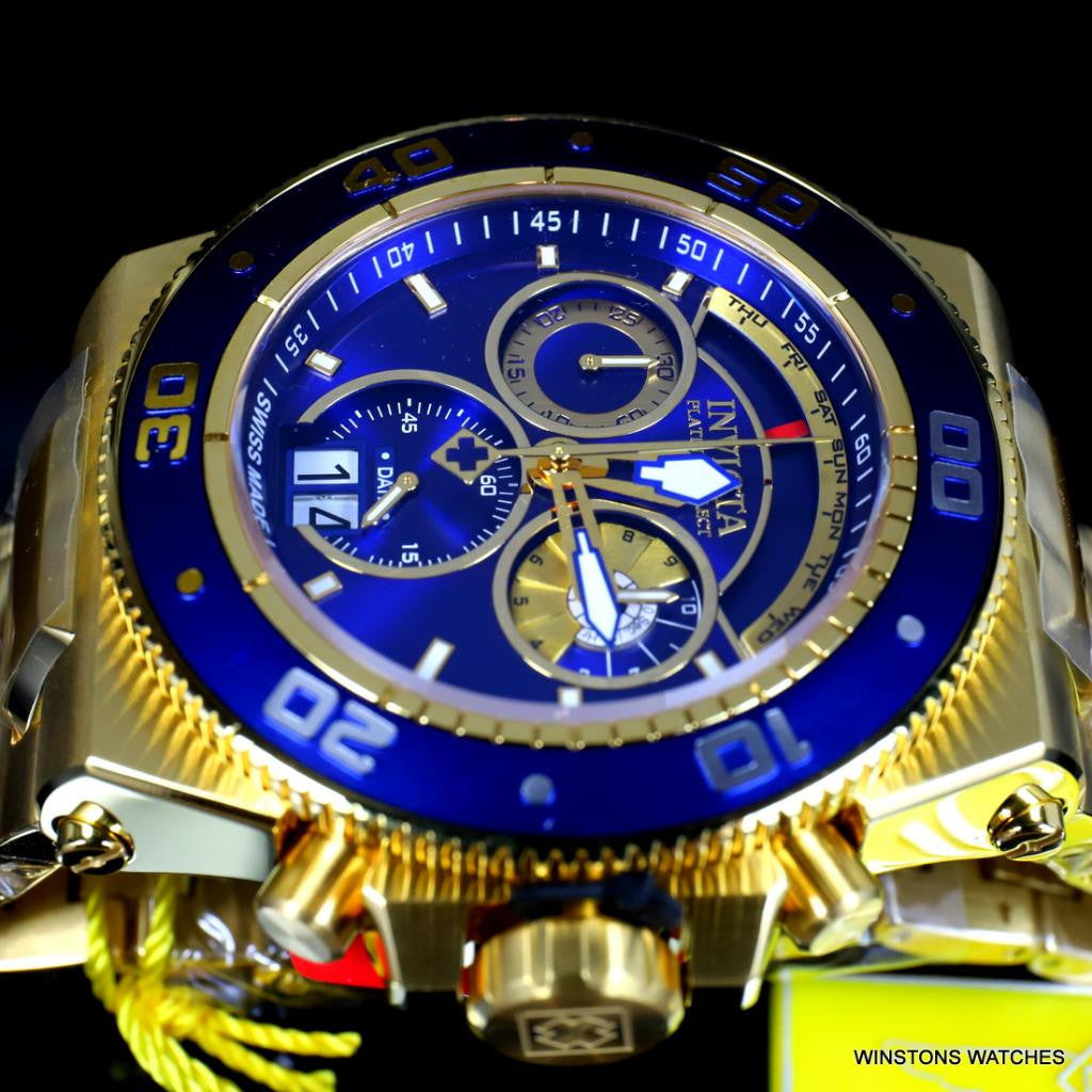 Invicta Akula Platinum Select Swiss Made Gold Plated Steel Blue 52mm Watch New