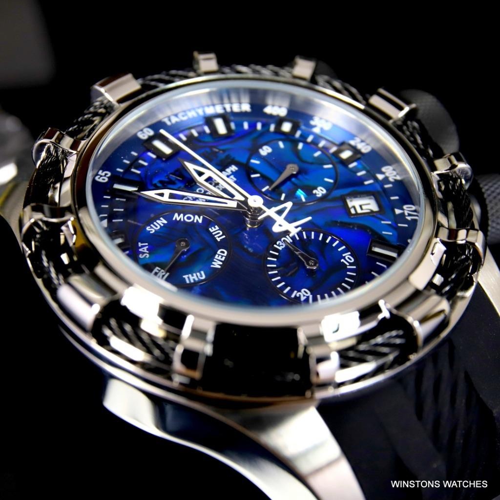 Invicta Reserve Bolt Sport Blue Abalone Black Cable 50mm Chronograph Watch New