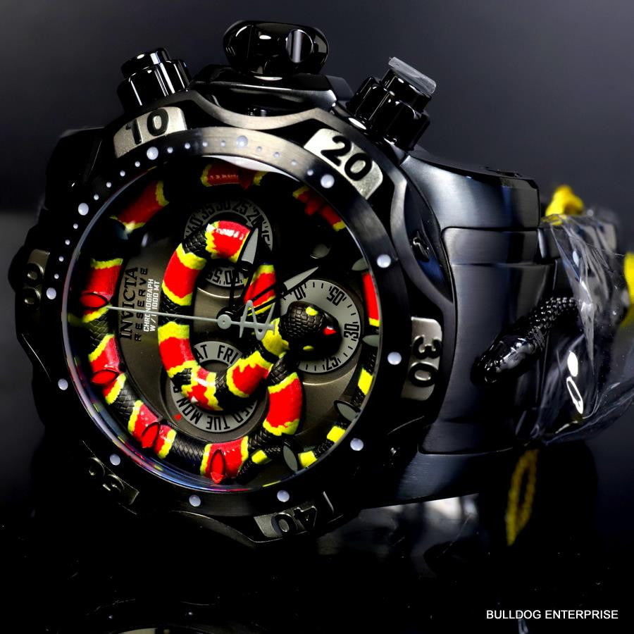 Invicta King Venom Cobra Swiss Mvt Chronograph 52mm Black Steel Watch New