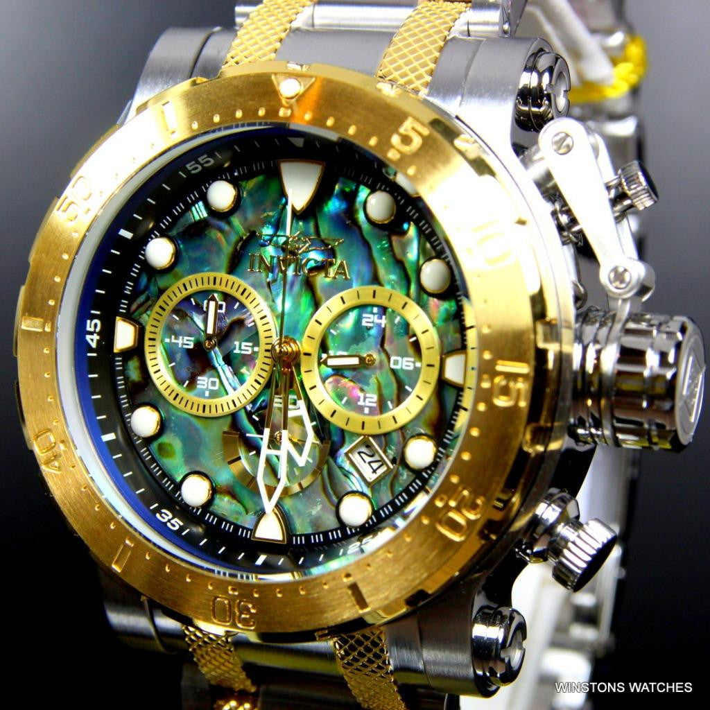 Invicta Coalition Forces Steel Abalone Chronograph 52mm Gold Two Tone Watch New