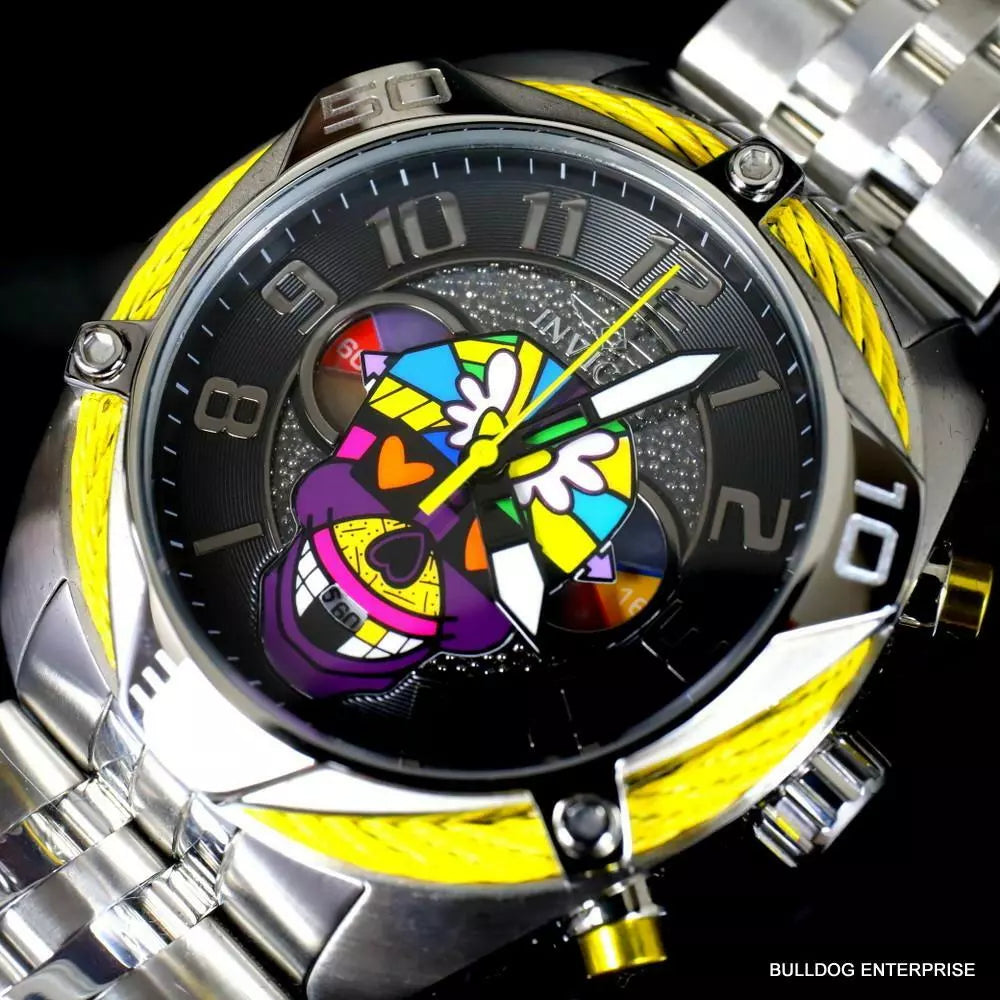 Invicta Britto Bolt Skull Silver Tone Stainless Steel Chronograph 47mm Watch New