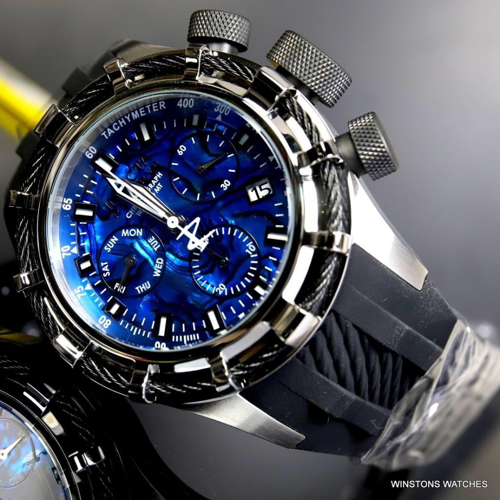 Invicta Reserve Bolt Sport Blue Abalone Black Cable 50mm Chronograph Watch New
