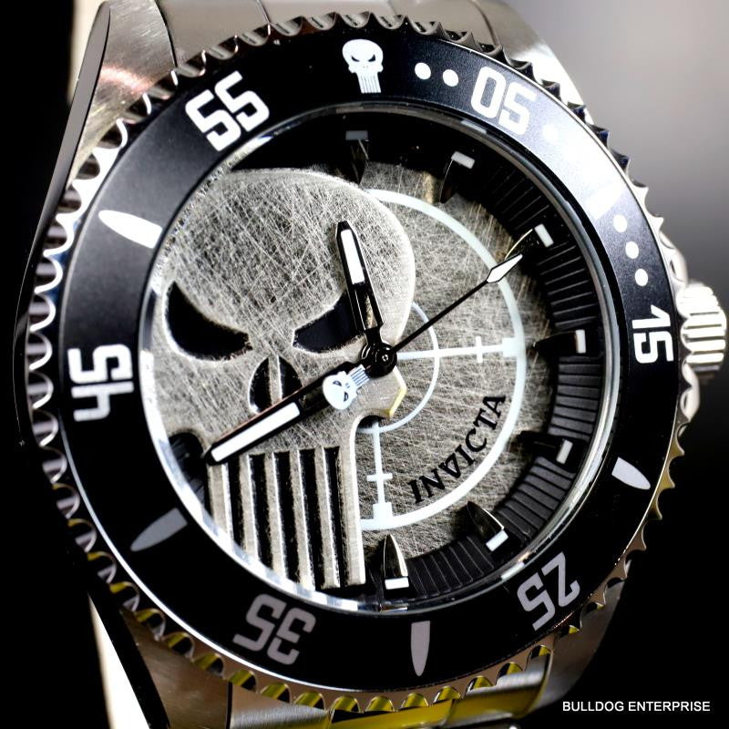 Invicta Marvel Punisher Pro Diver Stainless Steel Bracelet Skull 44mm Watch New