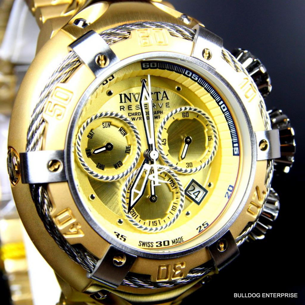 Invicta Reserve Thunderbolt 56mm Gold Plated Swiss Made Chronograph Watch New