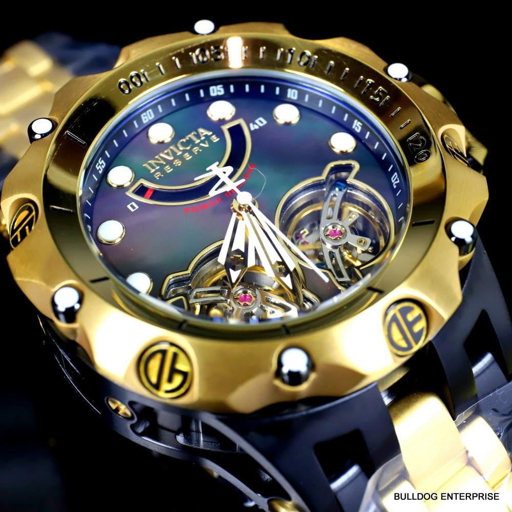 Invicta Reserve Venom Hybrid Double Open Heart Automatic Black Gold Tn Watch New