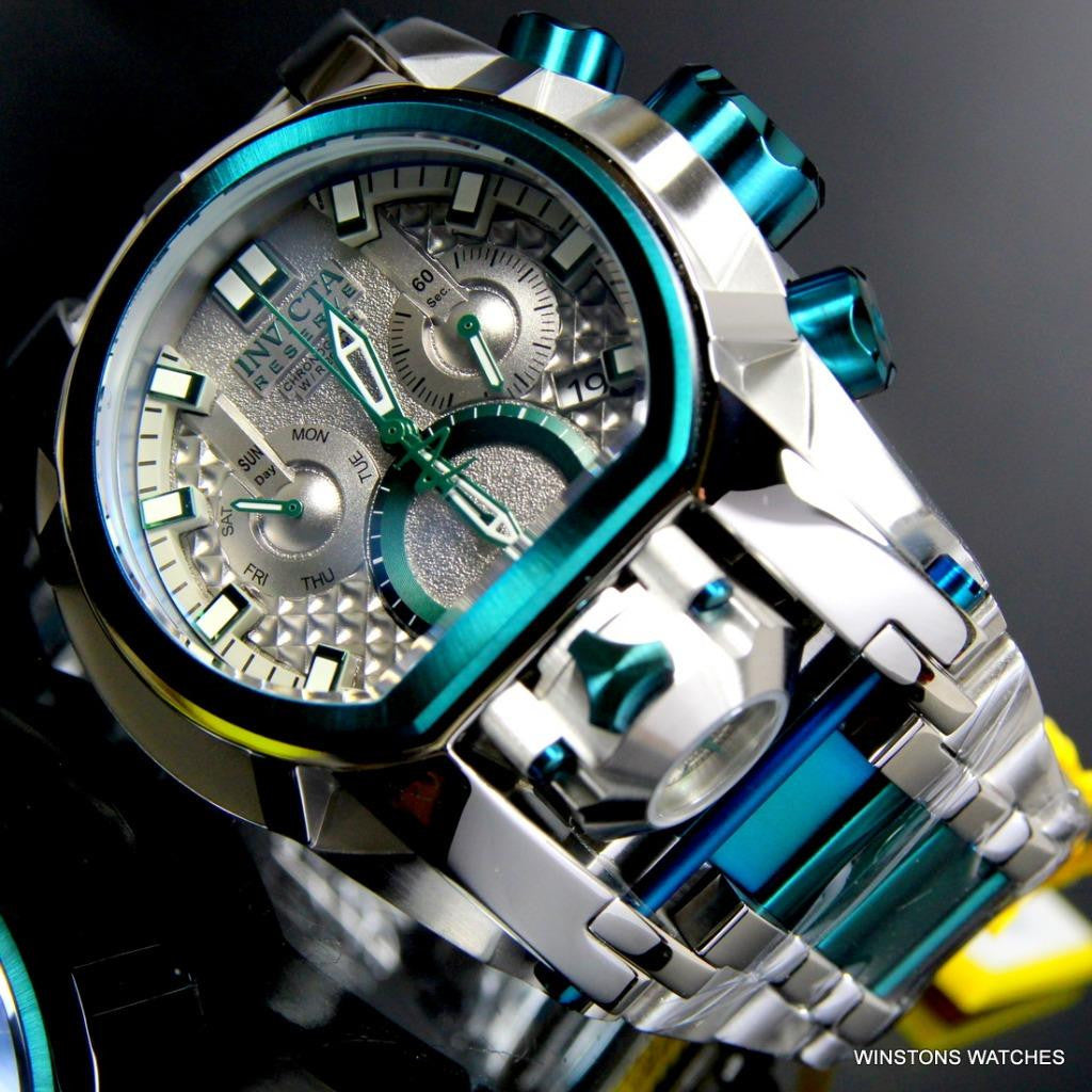 Invicta Bolt Zeus Magnum Green 52mm Dual Swiss Movt Silver Tone Steel Watch New