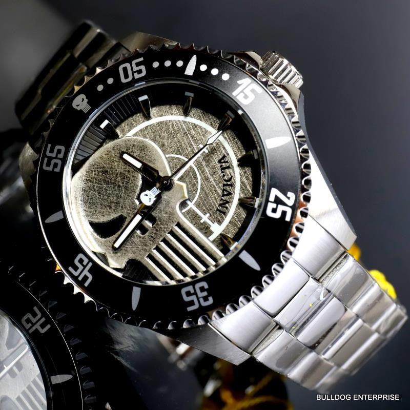 Invicta Marvel Punisher Pro Diver Stainless Steel Bracelet Skull 44mm Watch New