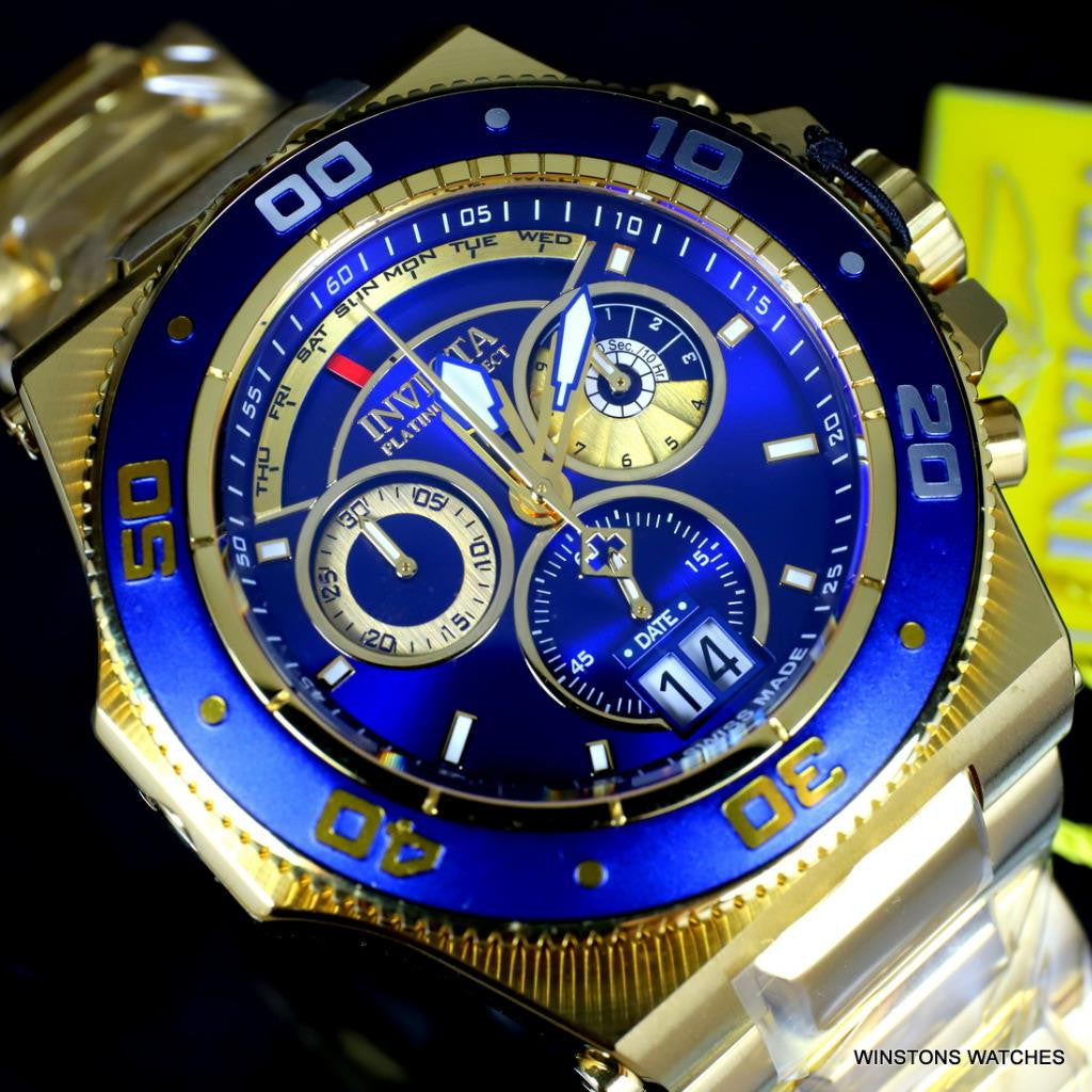 Invicta Akula Platinum Select Swiss Made Gold Plated Steel Blue 52mm Watch New