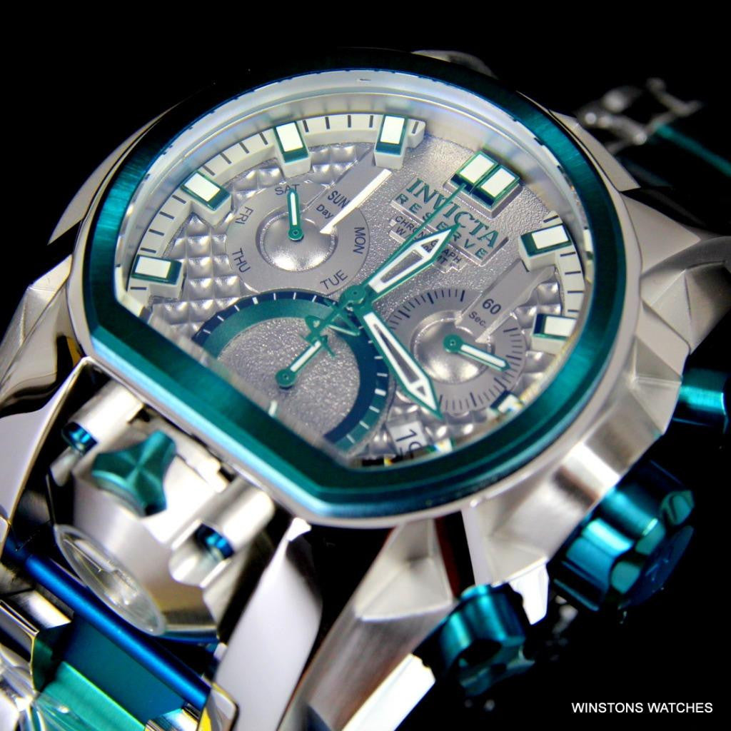 Invicta Bolt Zeus Magnum Green 52mm Dual Swiss Movt Silver Tone Steel Watch New