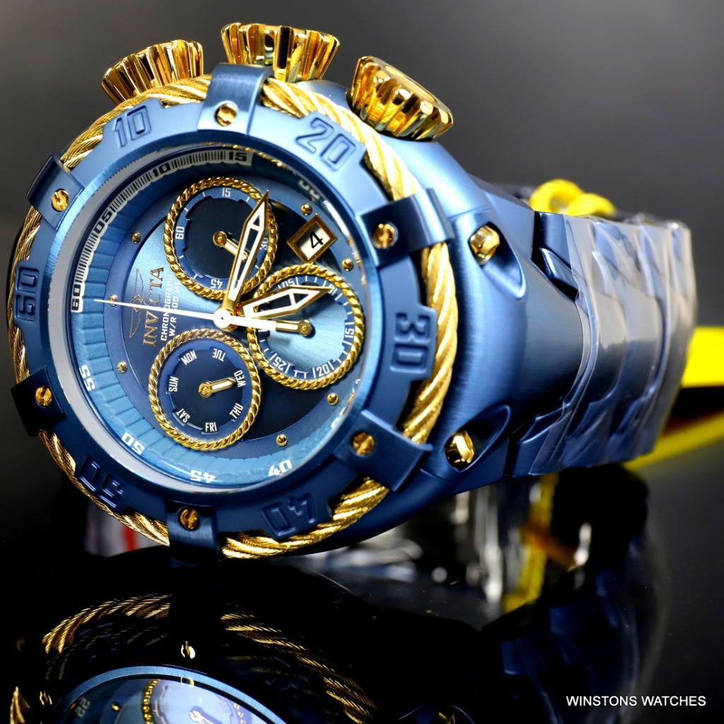 Invicta Thunderbolt Blue Stainless Steel Gold Tone Chronograph 52mm Watch New
