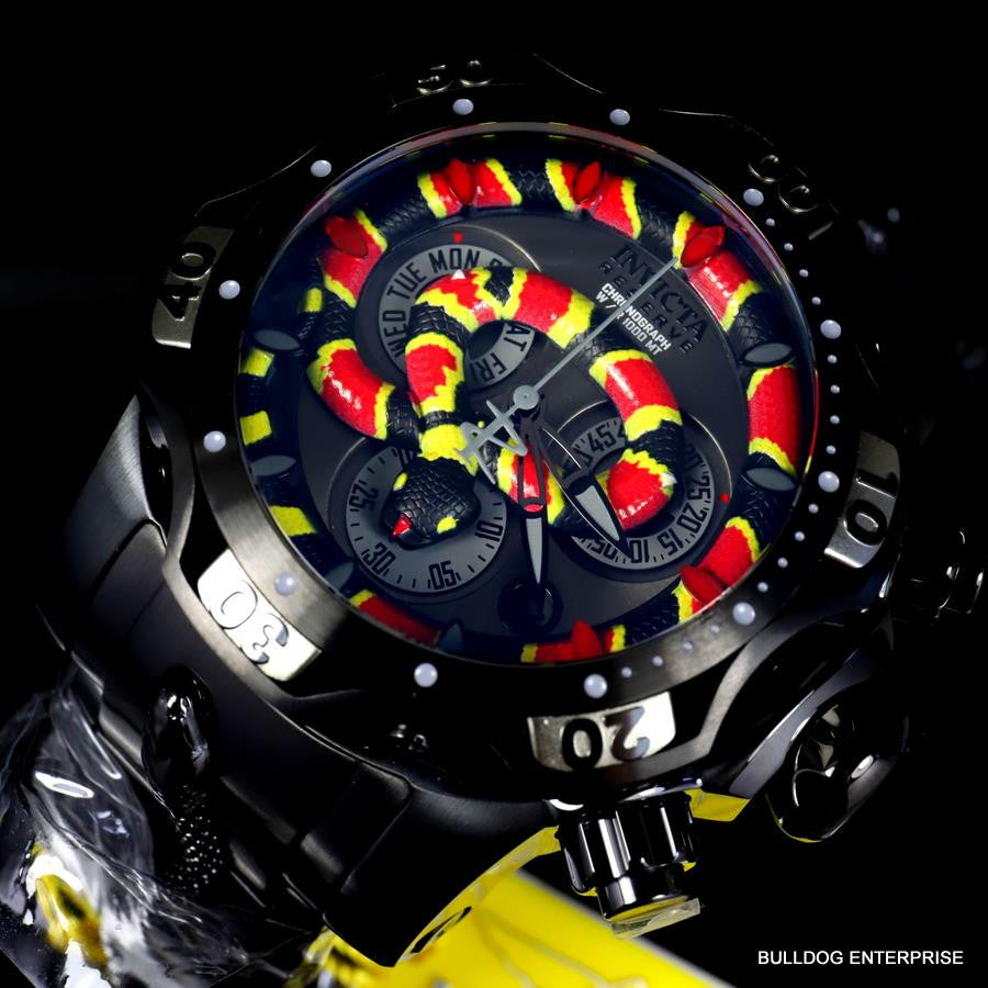 Invicta King Venom Cobra Swiss Mvt Chronograph 52mm Black Steel Watch New