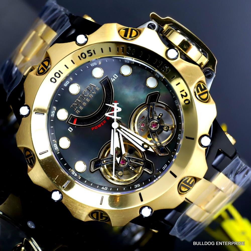 Invicta Reserve Venom Hybrid Double Open Heart Automatic Black Gold Tn Watch New
