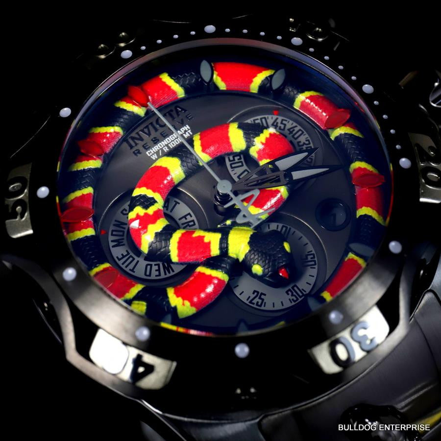 Invicta King Venom Cobra Swiss Mvt Chronograph 52mm Black Steel Watch New