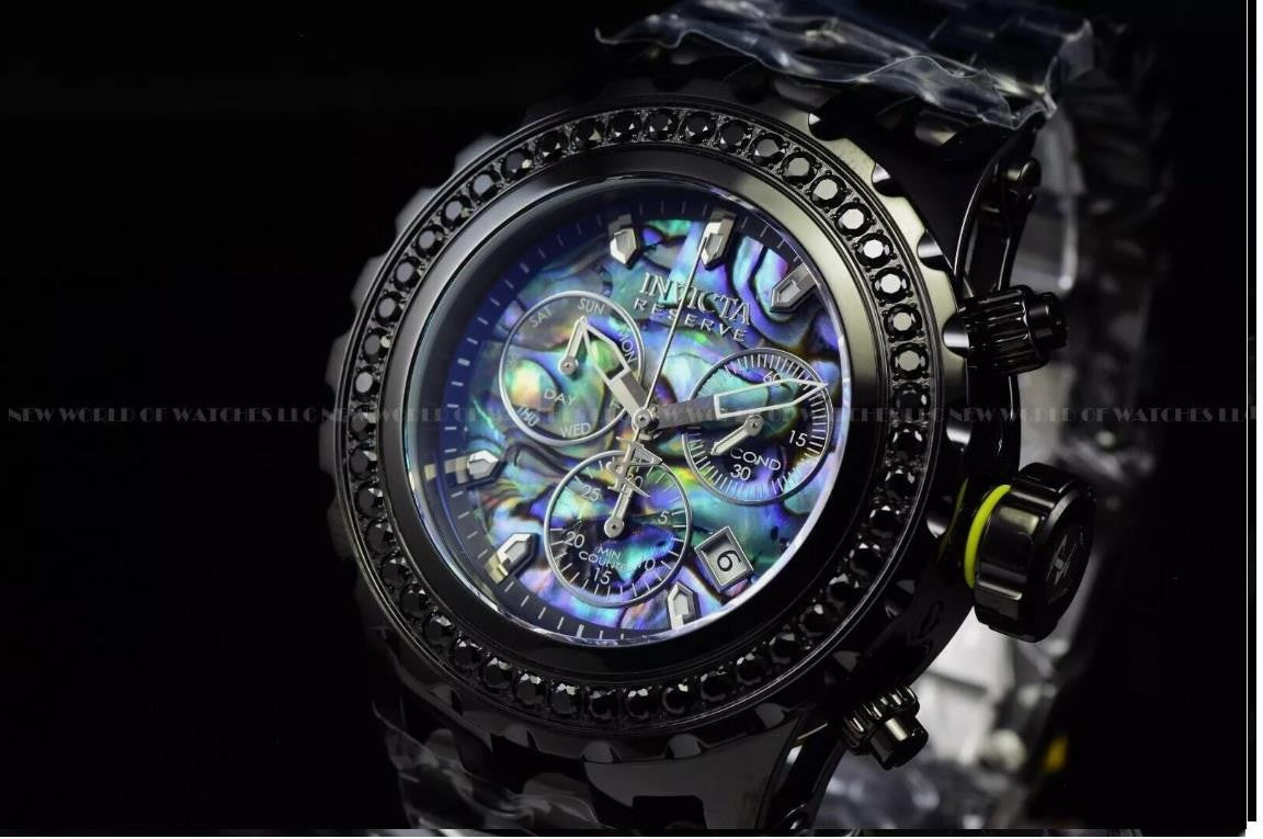 Invicta Reserve Subaqua Specialty 4.14 CTW Black Spinel Abalone Steel Watch New