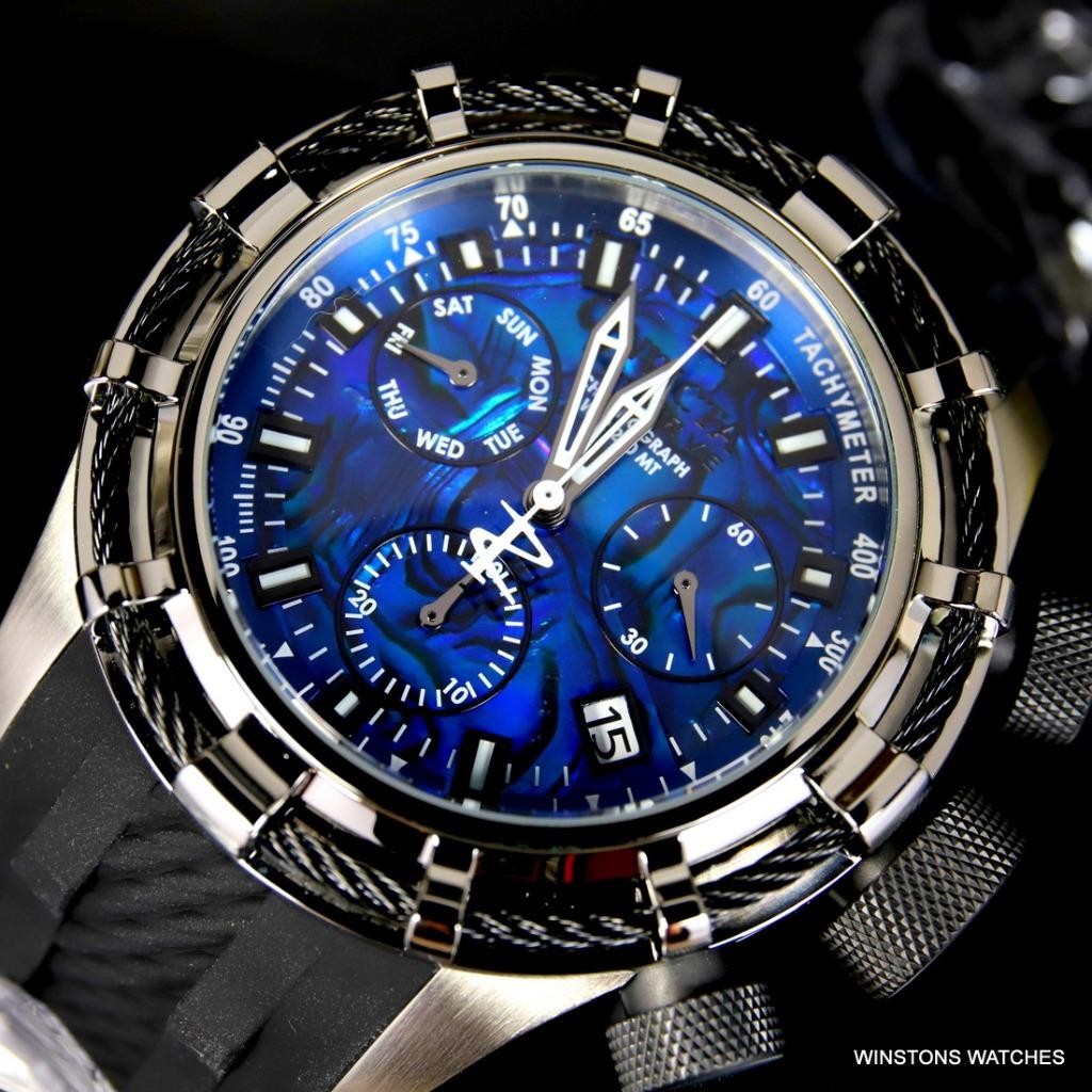 Invicta Reserve Bolt Sport Blue Abalone Black Cable 50mm Chronograph Watch New
