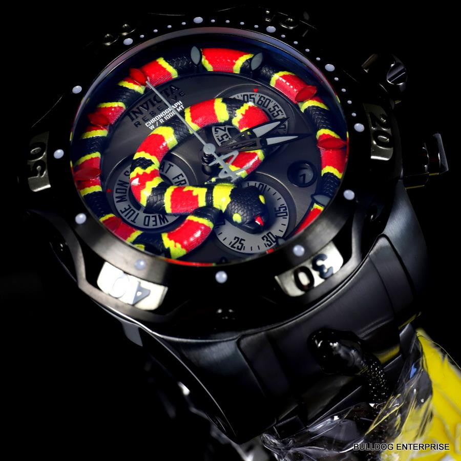Invicta King Venom Cobra Swiss Mvt Chronograph 52mm Black Steel Watch New