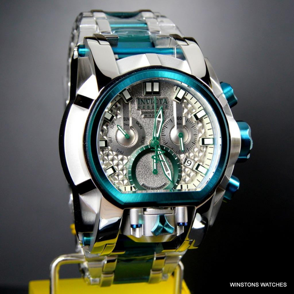 Invicta Bolt Zeus Magnum Green 52mm Dual Swiss Movt Silver Tone Steel Watch New