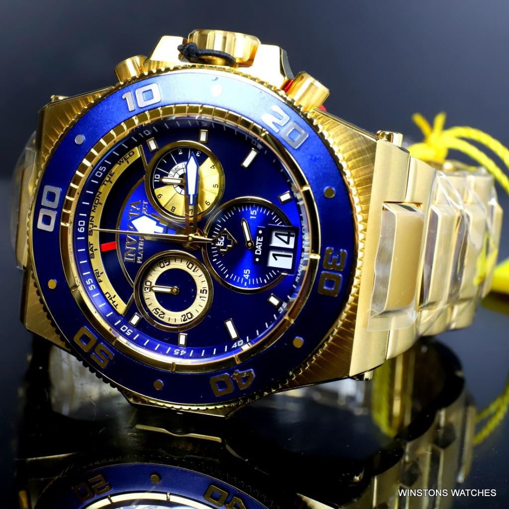Invicta Akula Platinum Select Swiss Made Gold Plated Steel Blue 52mm Watch New