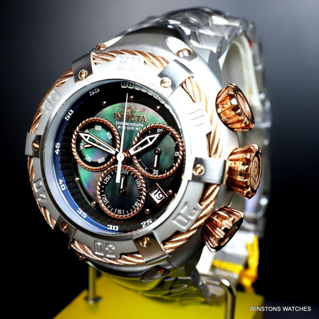 Invicta Thunderbolt Stainless Steel Steel Rose Two Tone MOP Black 52mm Watch New