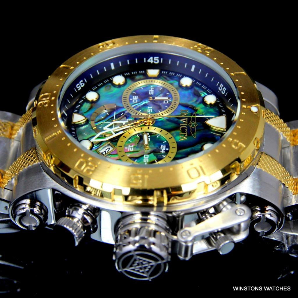 Invicta Coalition Forces Steel Abalone Chronograph 52mm Gold Two Tone Watch New