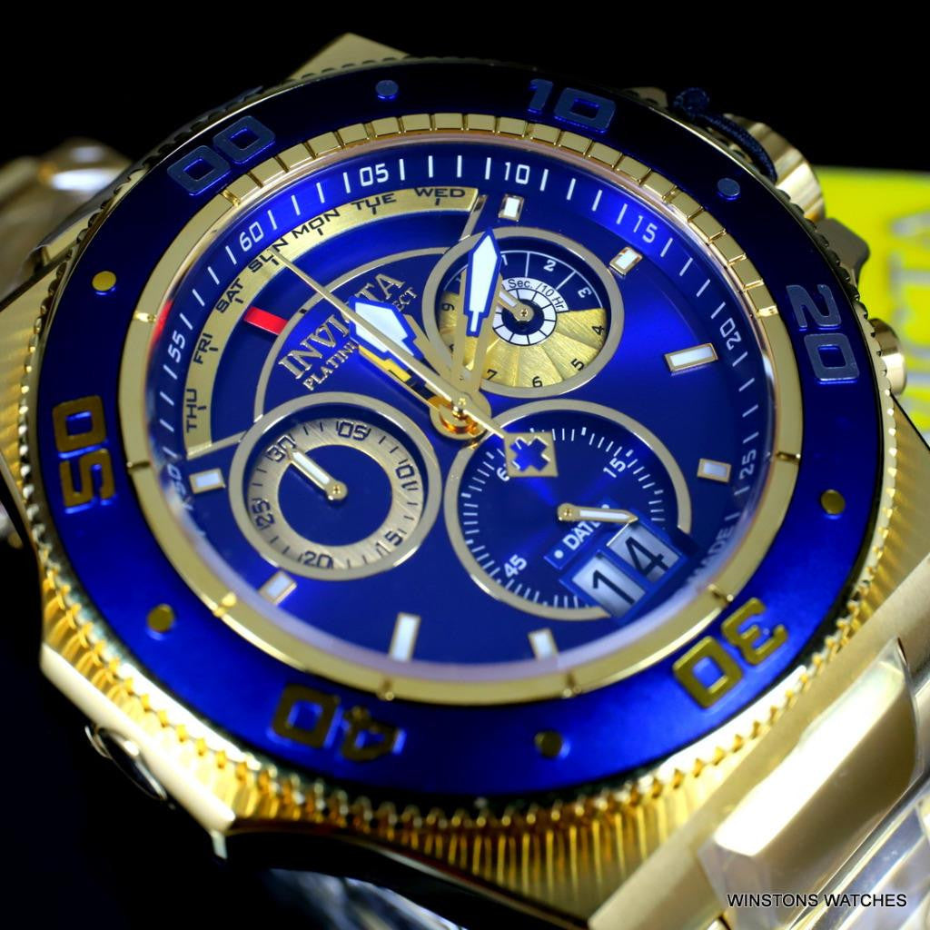 Invicta Akula Platinum Select Swiss Made Gold Plated Steel Blue 52mm Watch New