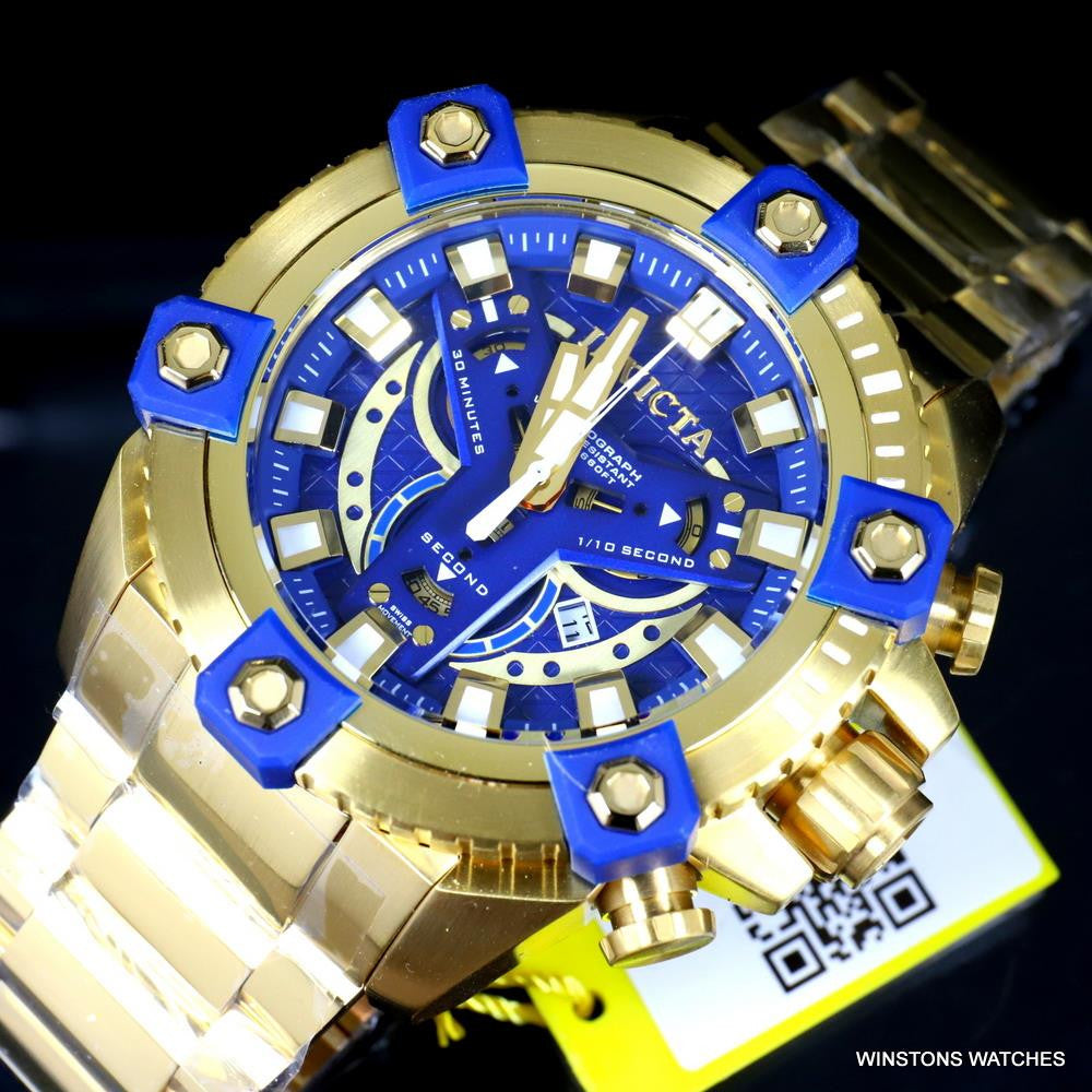 Invicta Coalition Grand Octane 63mm Gold Plated Steel Swiss Mvt Blue Watch New
