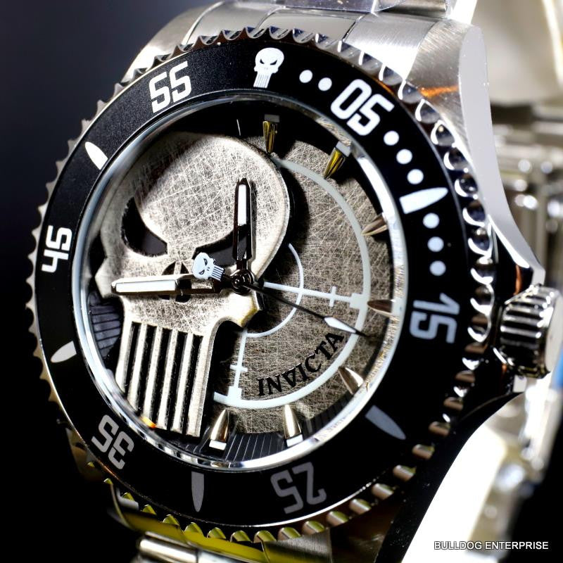 Invicta Marvel Punisher Pro Diver Stainless Steel Bracelet Skull 44mm Watch New