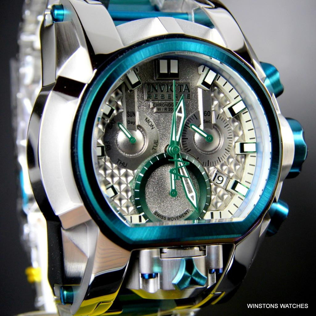 Invicta Bolt Zeus Magnum Green 52mm Dual Swiss Movt Silver Tone Steel Watch New